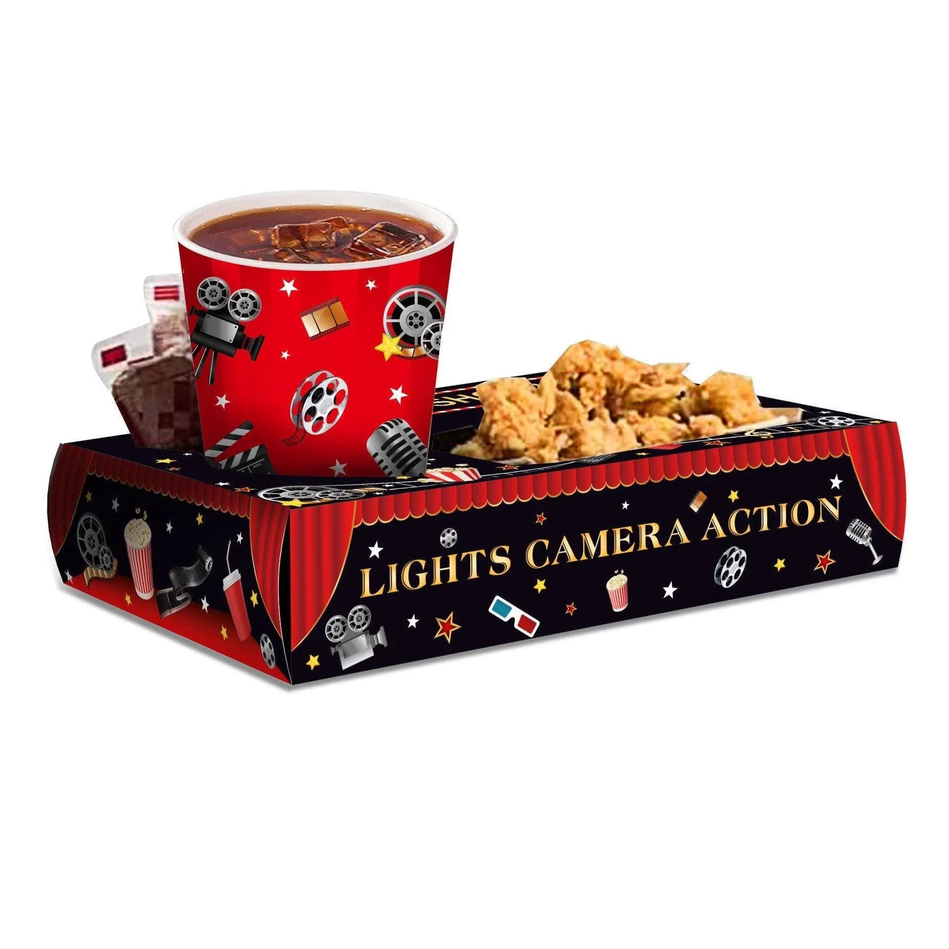 24 PCS Movie Night Snack Trays Popcorn Food Drink Holder Cinema Party Supplies - 24pcs-KY001 Sold separately