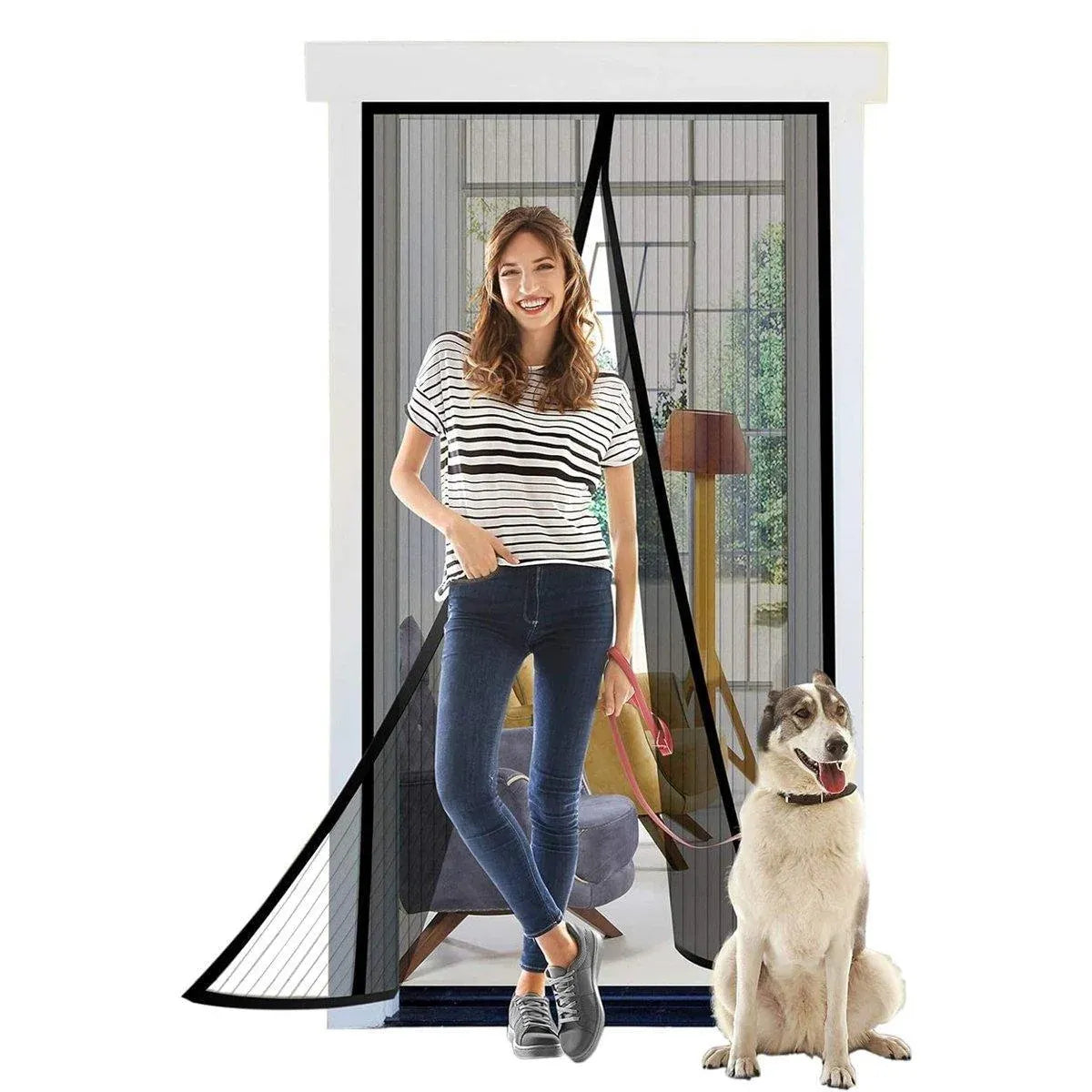 Striped Screen Door Curtain Mesh with Auto Close for Insect Protection and Ventilation - 80*210cm