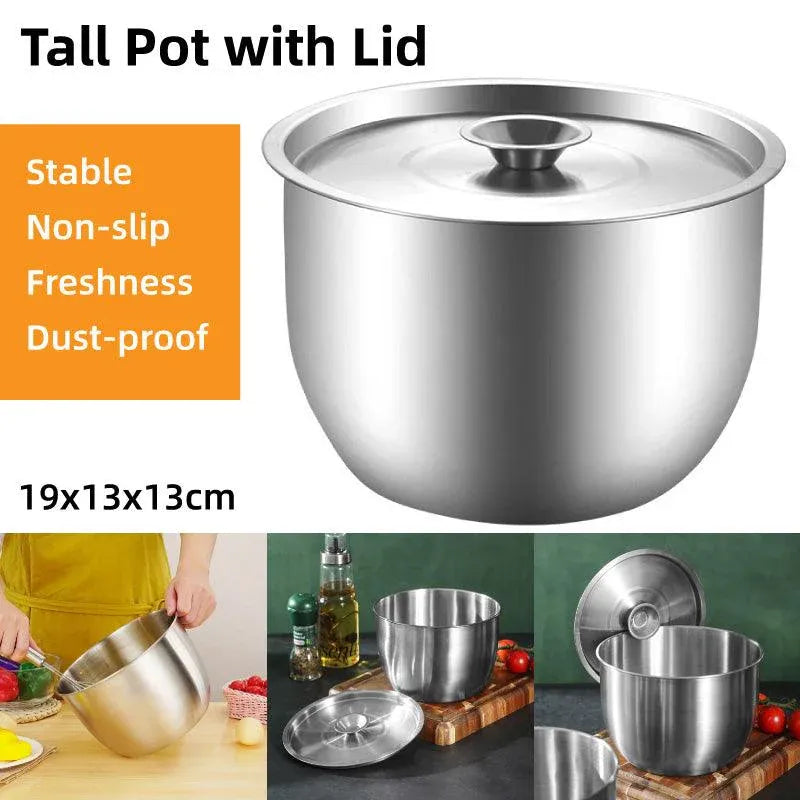 Stainless Steel Basin Kitchen Soup Pot with Lid Cooking Household Use Durable