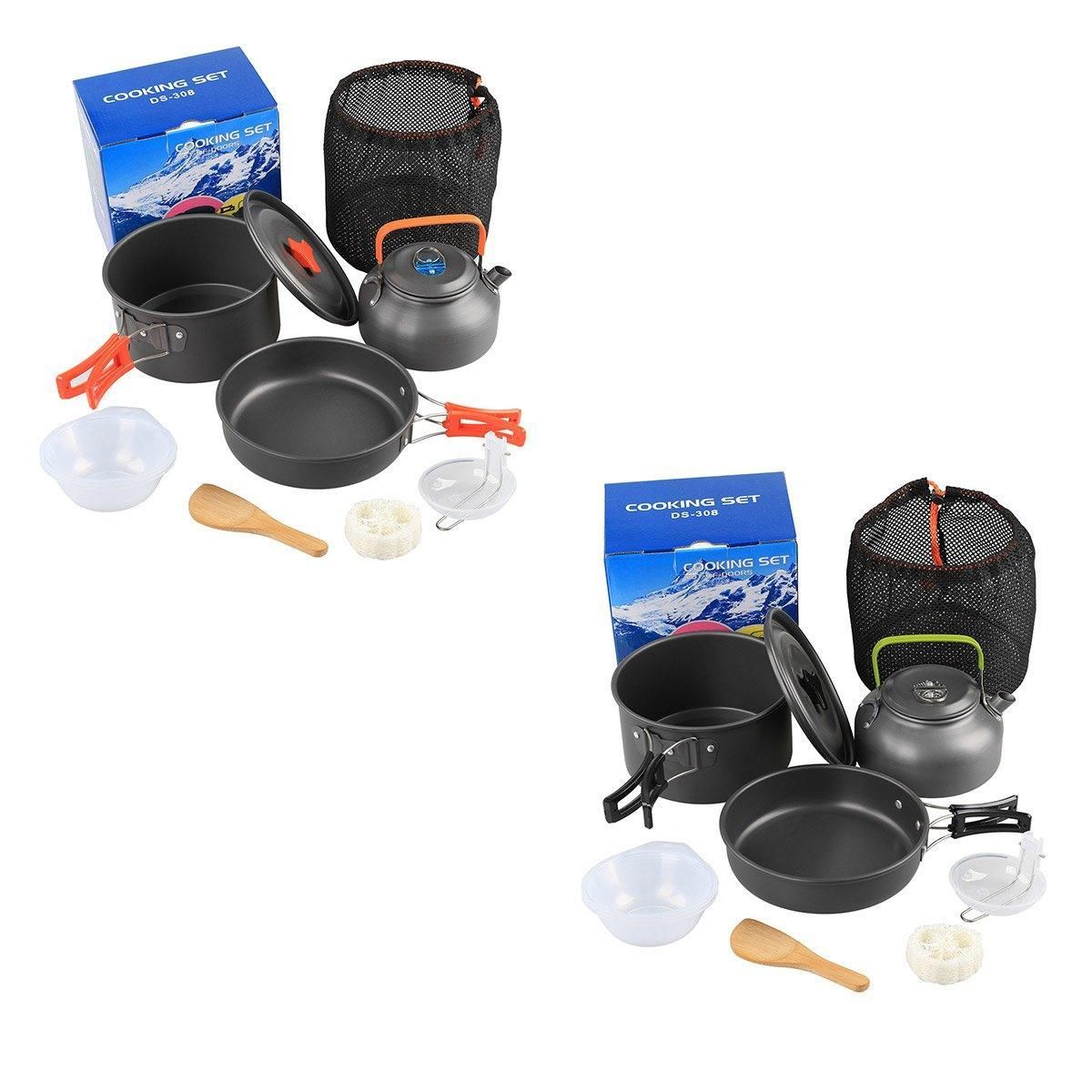 Lightweight Camping Cookware Set Outdoor Cooking Gear 3 Piece Travel Cook Set - Black