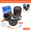 Lightweight Camping Cookware Set Outdoor Cooking Gear 3 Piece Travel Cook Set - Black