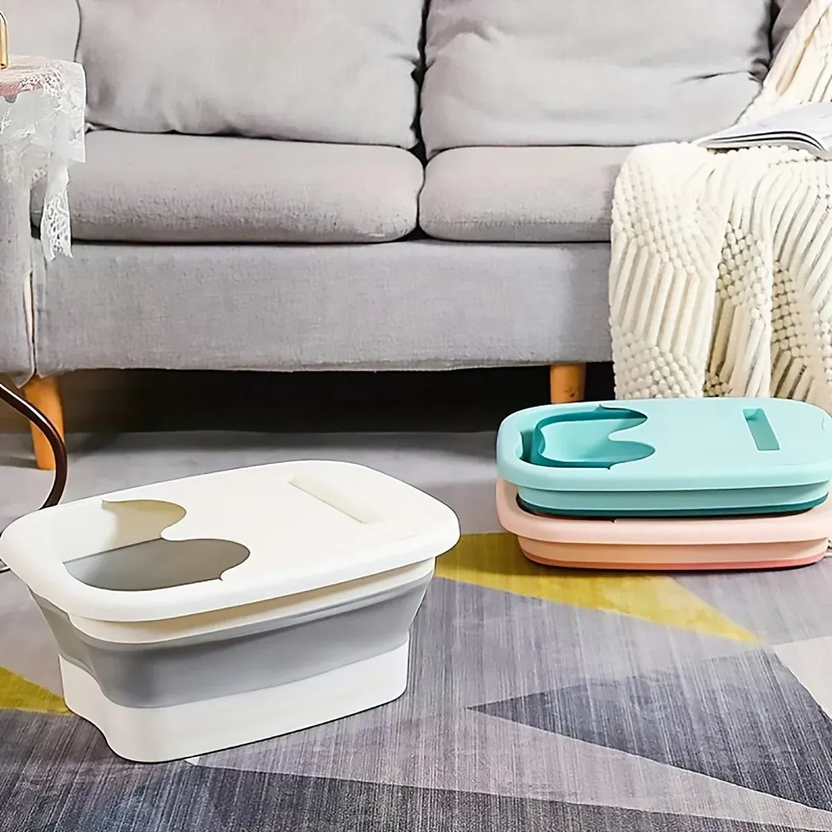 Foldable Foot Tub Portable Large Capacity Foot Basin for Home Bathroom Spa and Travel - White
