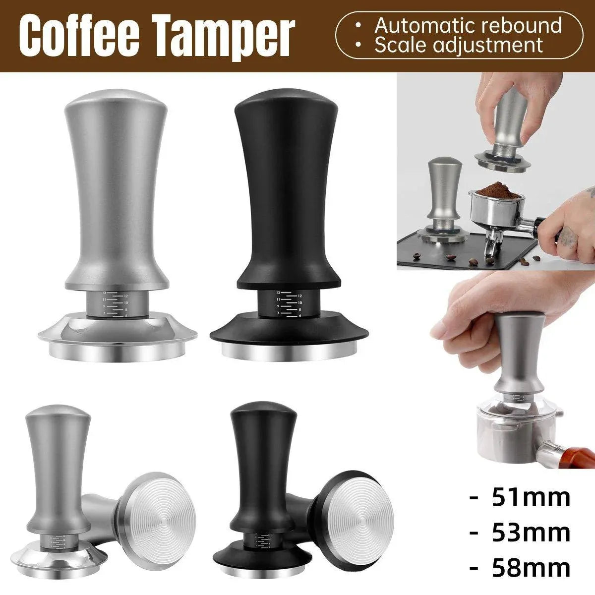 Adjustable Coffee Tamper with Scale Constant Pressure Espresso Powder Press Tool - Silver-58mm