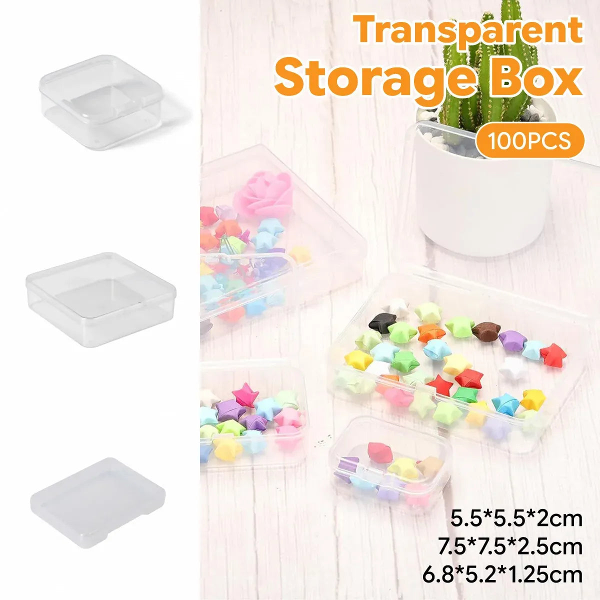 100PCS Transparent Plastic Storage Boxes Storage for jewelry Craft Beads Parts - 75x75x25mm