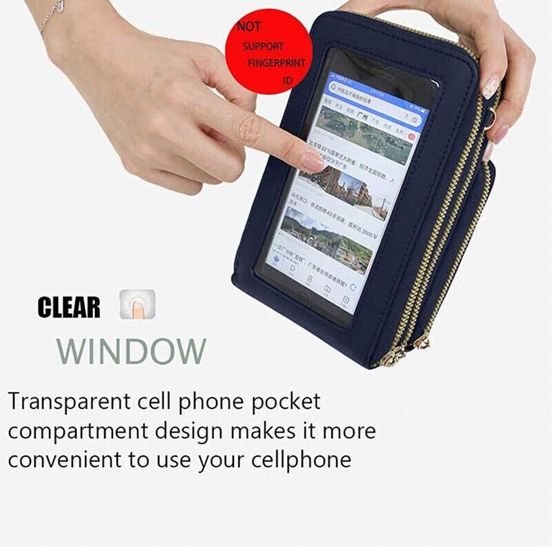 Women Crossbody Phone Purse Touch Screen Bag Rfid Blocking Wallet Shoulder Strap - Dark Blue