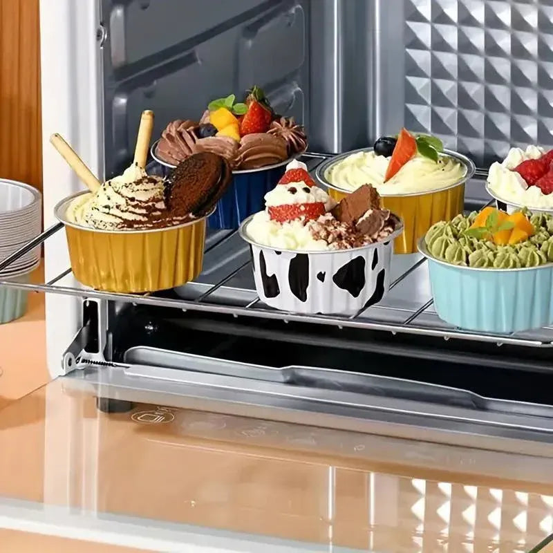 100Pcs Cake Tools Pudding Cake Aluminum Foil Baking Cups Cupcake Cup with Lids - 100pcs-Blue
