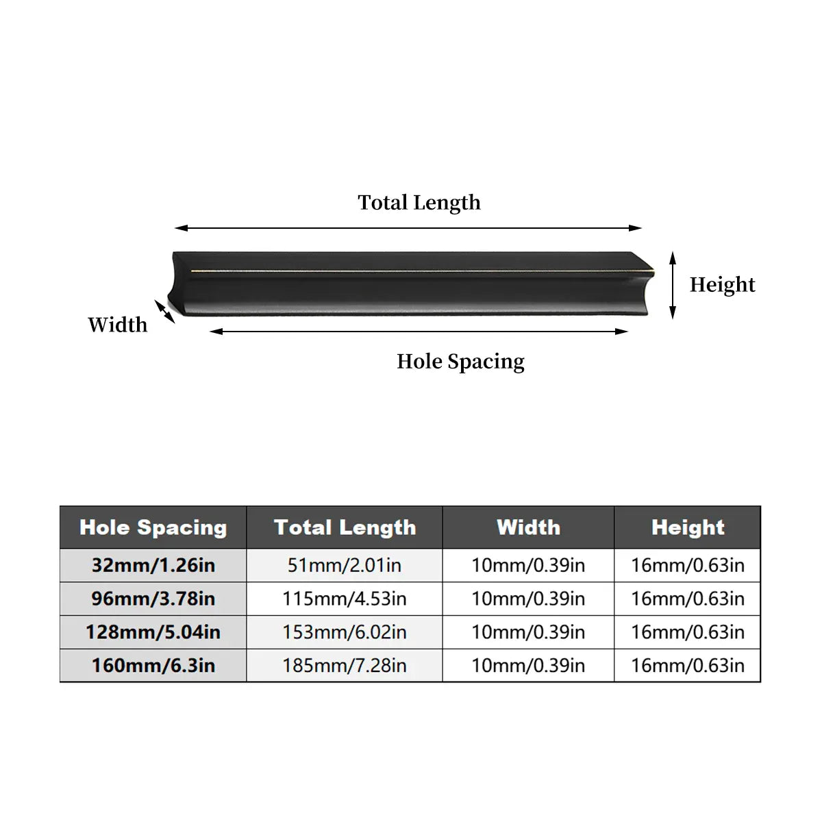 Pure Copper Handle North Black American Style for Closet Drawer Cabinet Door - 160mm
