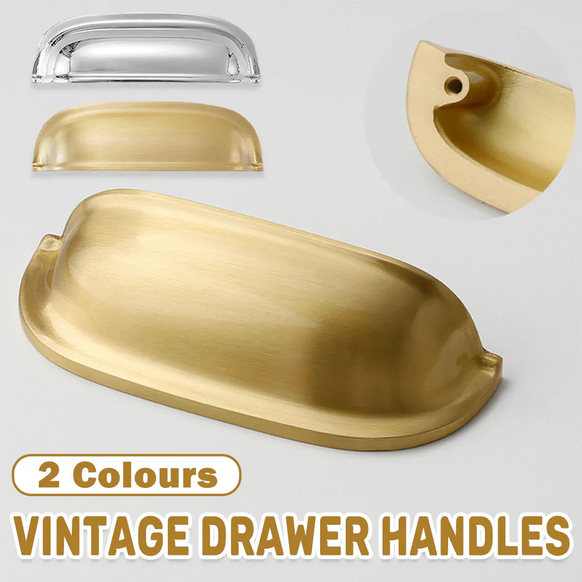 Retro Brass Cup Drawer Handle 2 Hole Vintage Cabinet Pull for Furniture Door and Drawer - Copper
