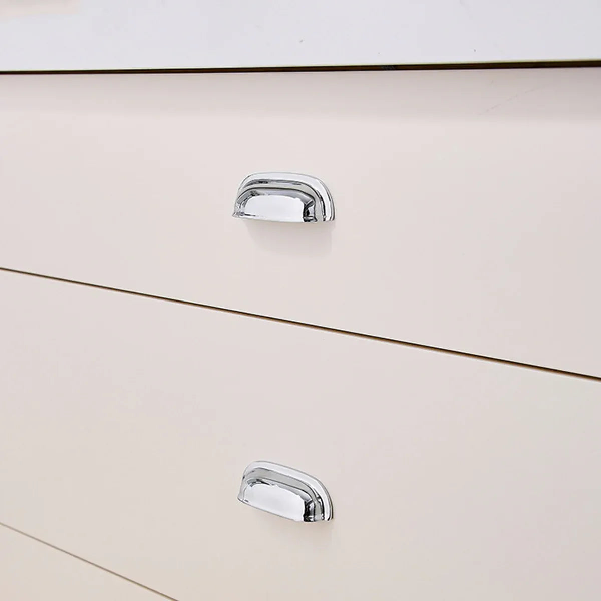 Retro Brass Cup Drawer Handle 2 Hole Vintage Cabinet Pull for Furniture Door and Drawer - Silver