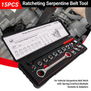 15PCS Ratcheting Serpentine Belt Tool Set CR-V Steel for Car Truck Engine Repair