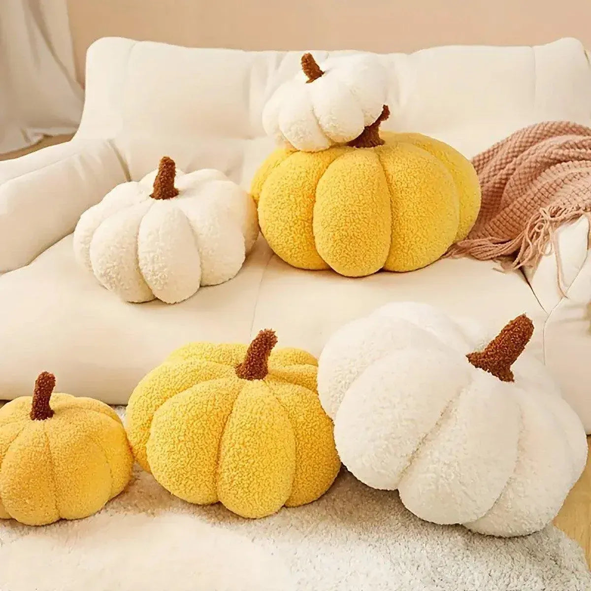 Soft Plush Pumpkin Pillow Cushion Sofa Living Room Bay Window Decor Indoor Toy - White