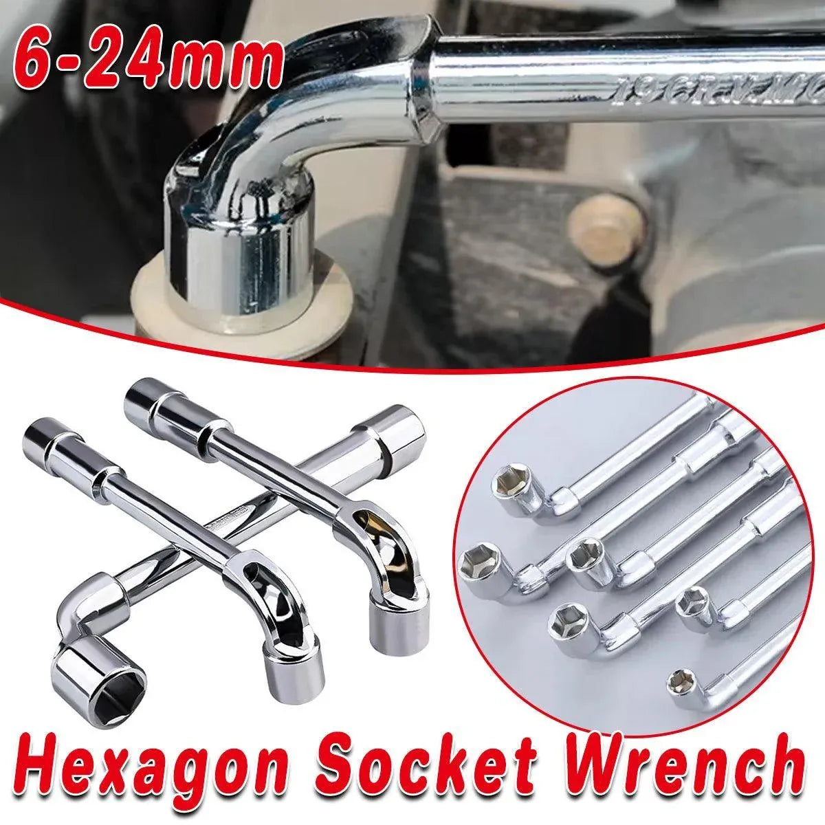6-23mm L Shaped Socket Wrench Elbow Multi Size Hardware Repair Tool Set - 24mm