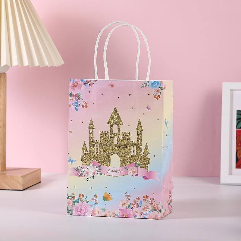 30pcs Pink Romantic Flower Tote Bag Cowhide Paper Elegant Design Gift Bag - Purple