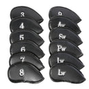 12PCS PU Leather Golf Iron Head Covers Set Black with Velcro Closure
