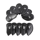 12PCS PU Leather Golf Iron Head Covers Set Black with Velcro Closure