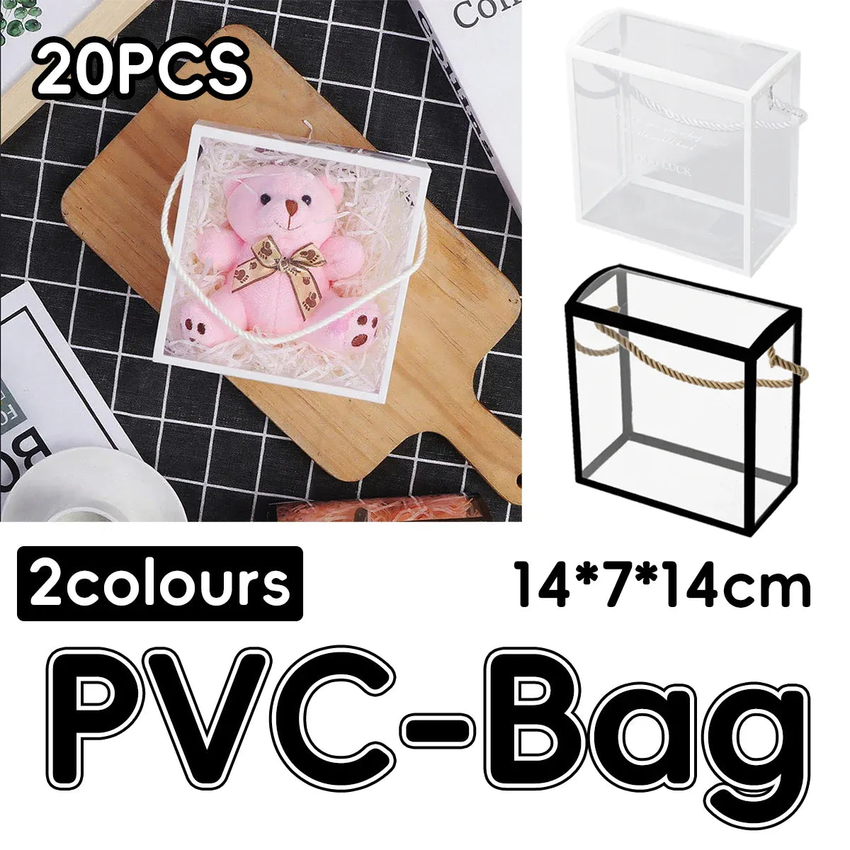 20PCS PVC Fully Transparent Handheld Gift Bags Clear Birthday Christmas Presents - White