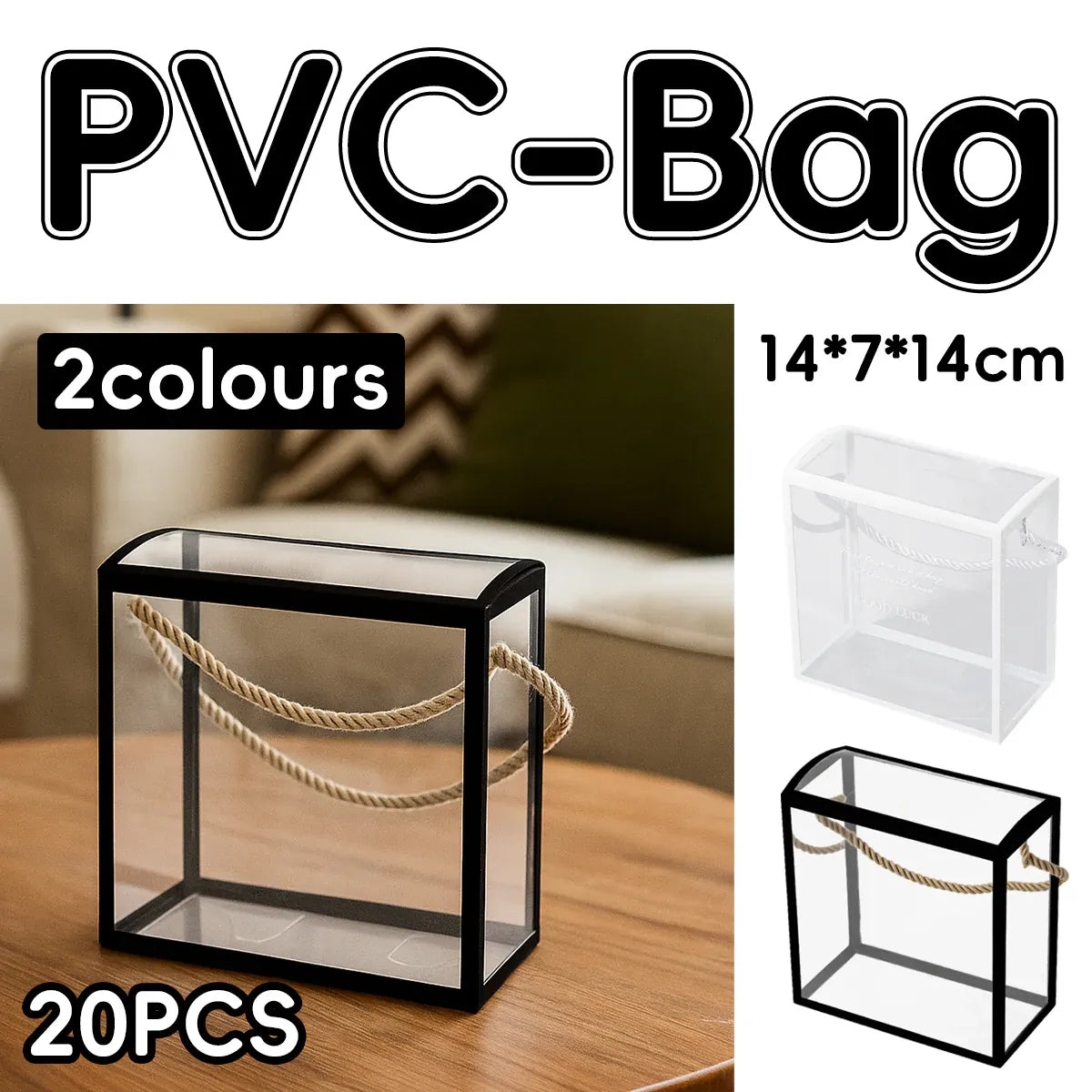 20PCS PVC Fully Transparent Handheld Gift Bags Clear Birthday Christmas Presents - White