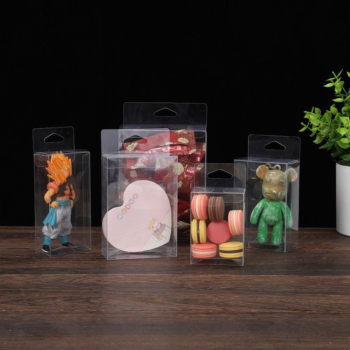 50pcs Transparent Gift Boxes with Hooks Clear Packaging Storage Containers - 7x2.5x15cm