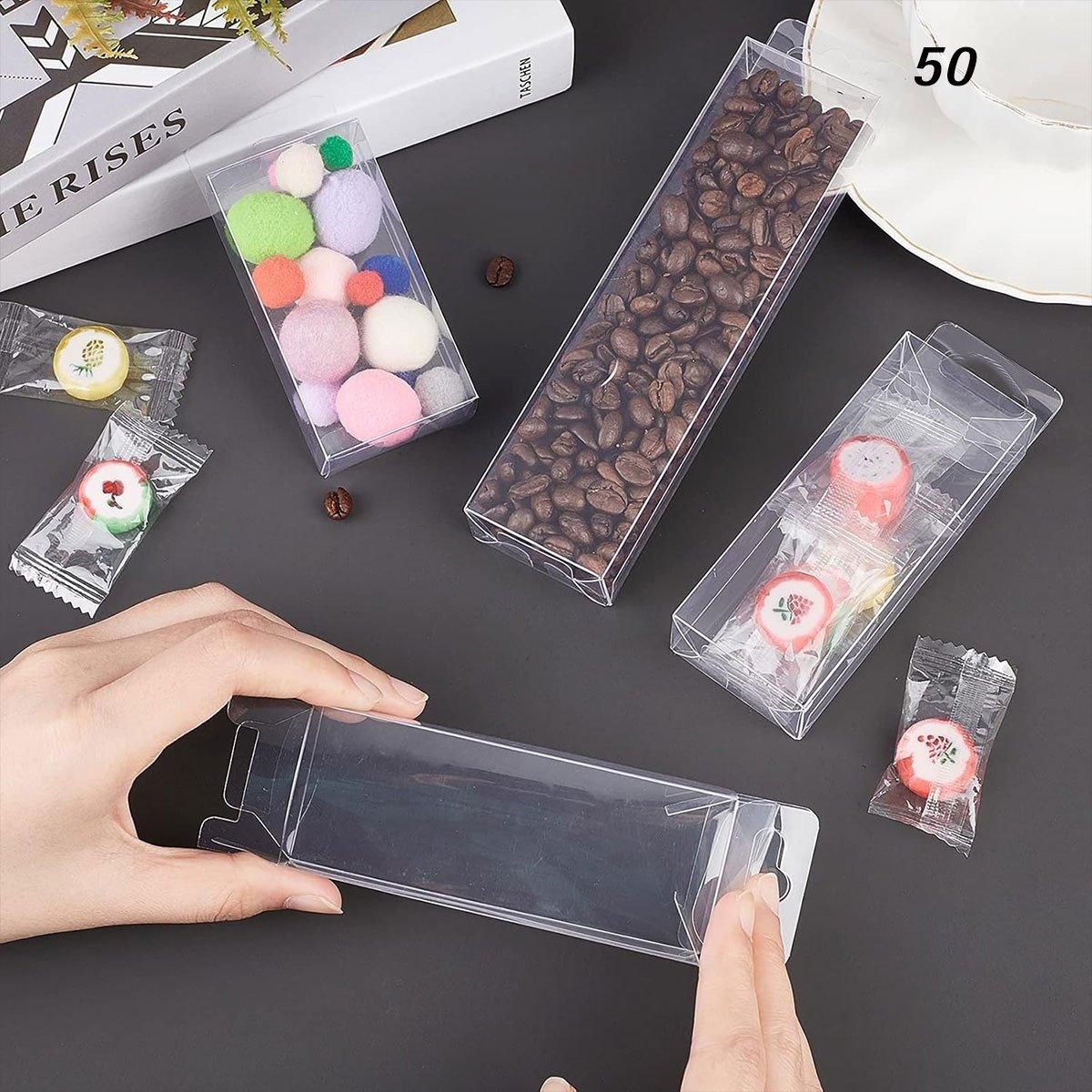 50pcs Transparent Gift Boxes with Hooks Clear Packaging Storage Containers - 9x5x12cm