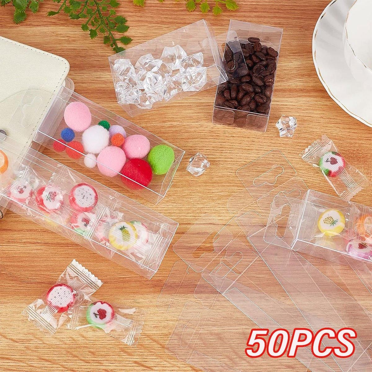 50pcs Transparent Gift Boxes with Hooks Clear Packaging Storage Containers - 9x5x12cm