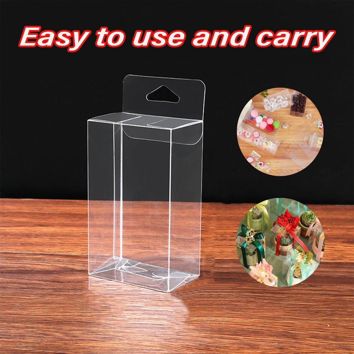 50pcs Transparent Gift Boxes with Hooks Clear Packaging Storage Containers - 9x5x12cm