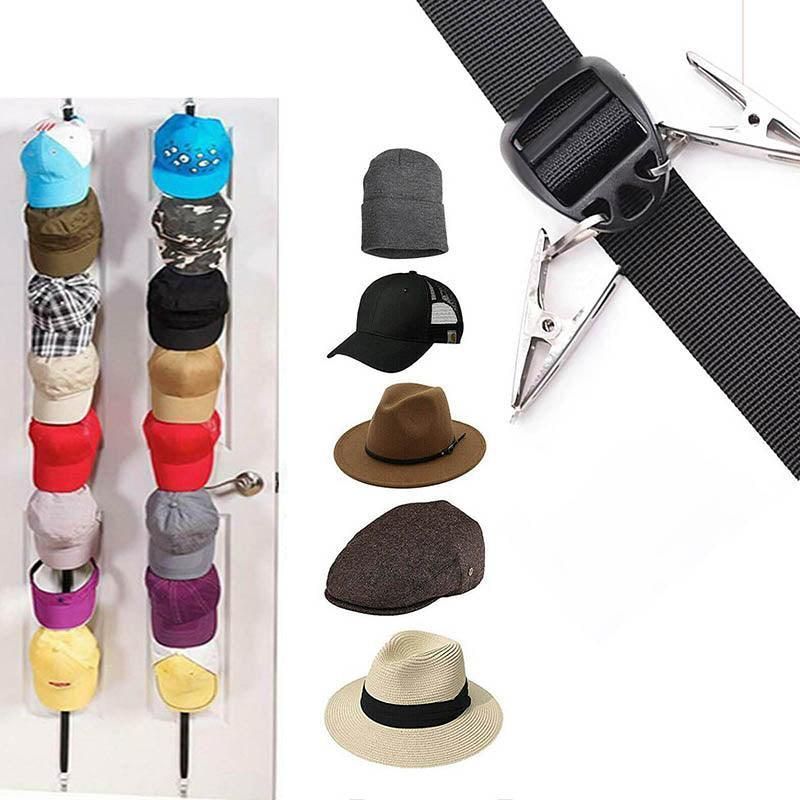 Over Door Hat Rack Baseball Cap Holder Storage Strap with Clips Closet Organizer - 10 Clips