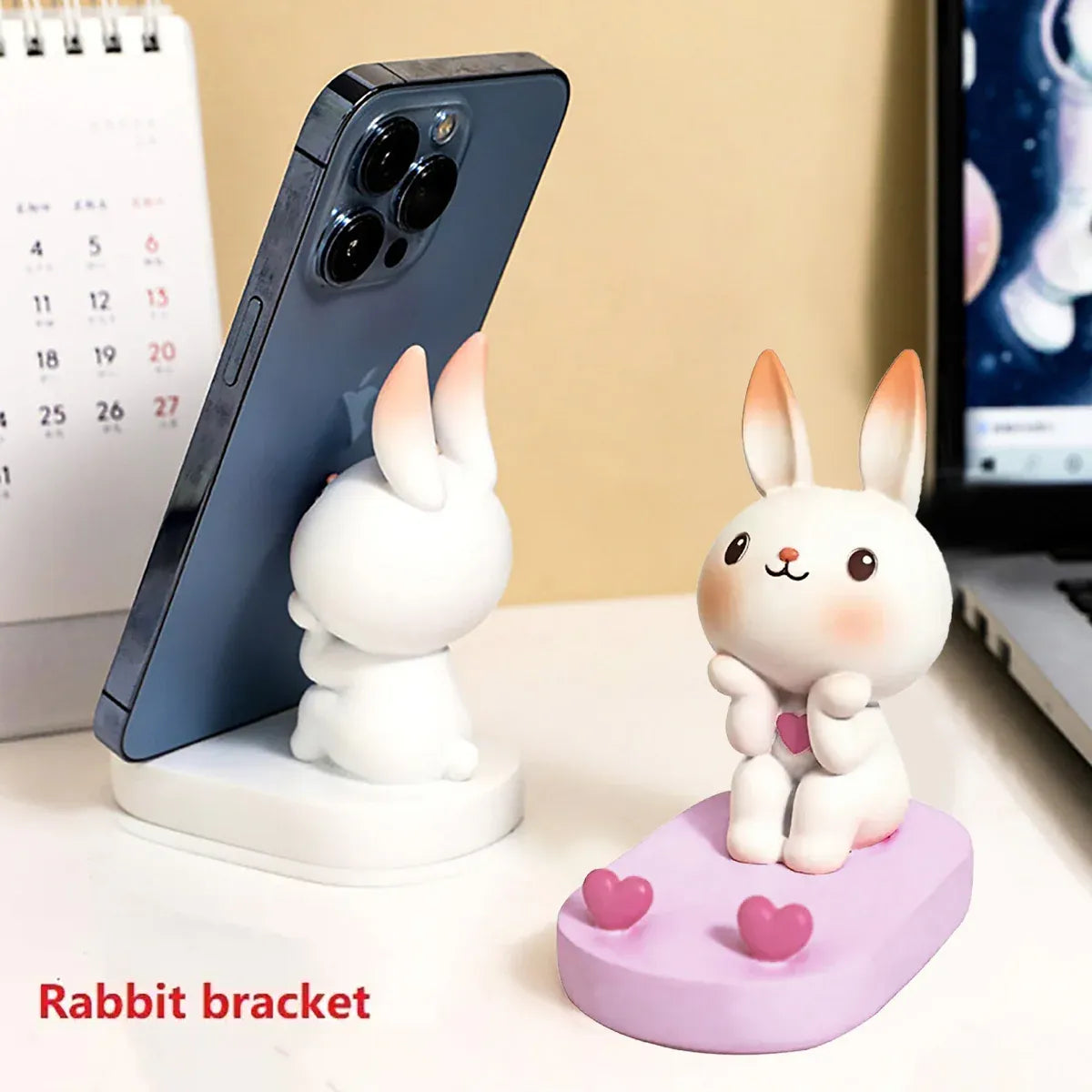 Cartoon Rabbit Phone Holder Desktop Stand Cute Mobile Phone Stand for Office - Pink