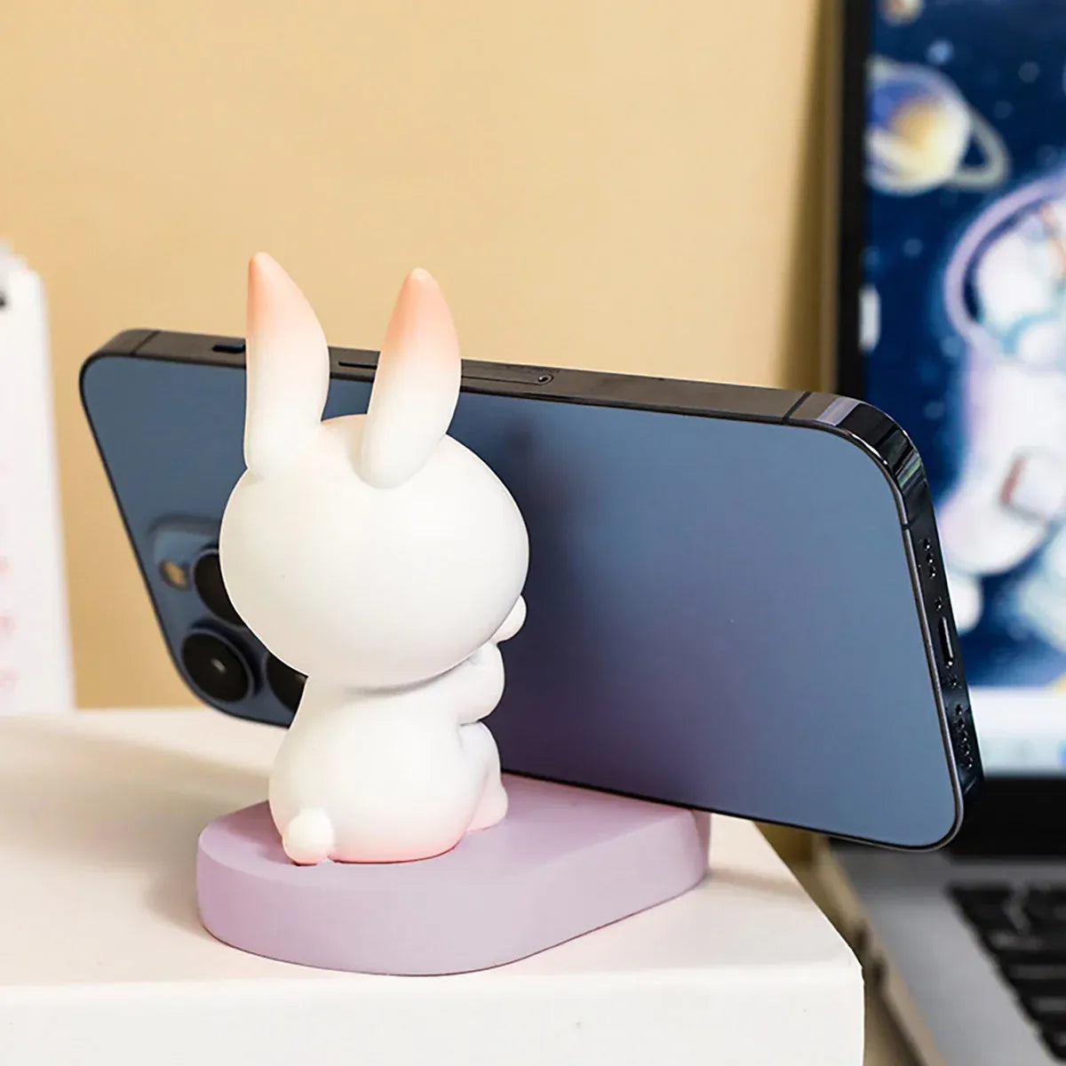 Cartoon Rabbit Phone Holder Desktop Stand Cute Mobile Phone Stand for Office - Pink