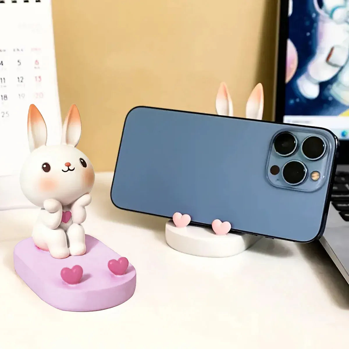 Cartoon Rabbit Phone Holder Desktop Stand Cute Mobile Phone Stand for Office - Pink