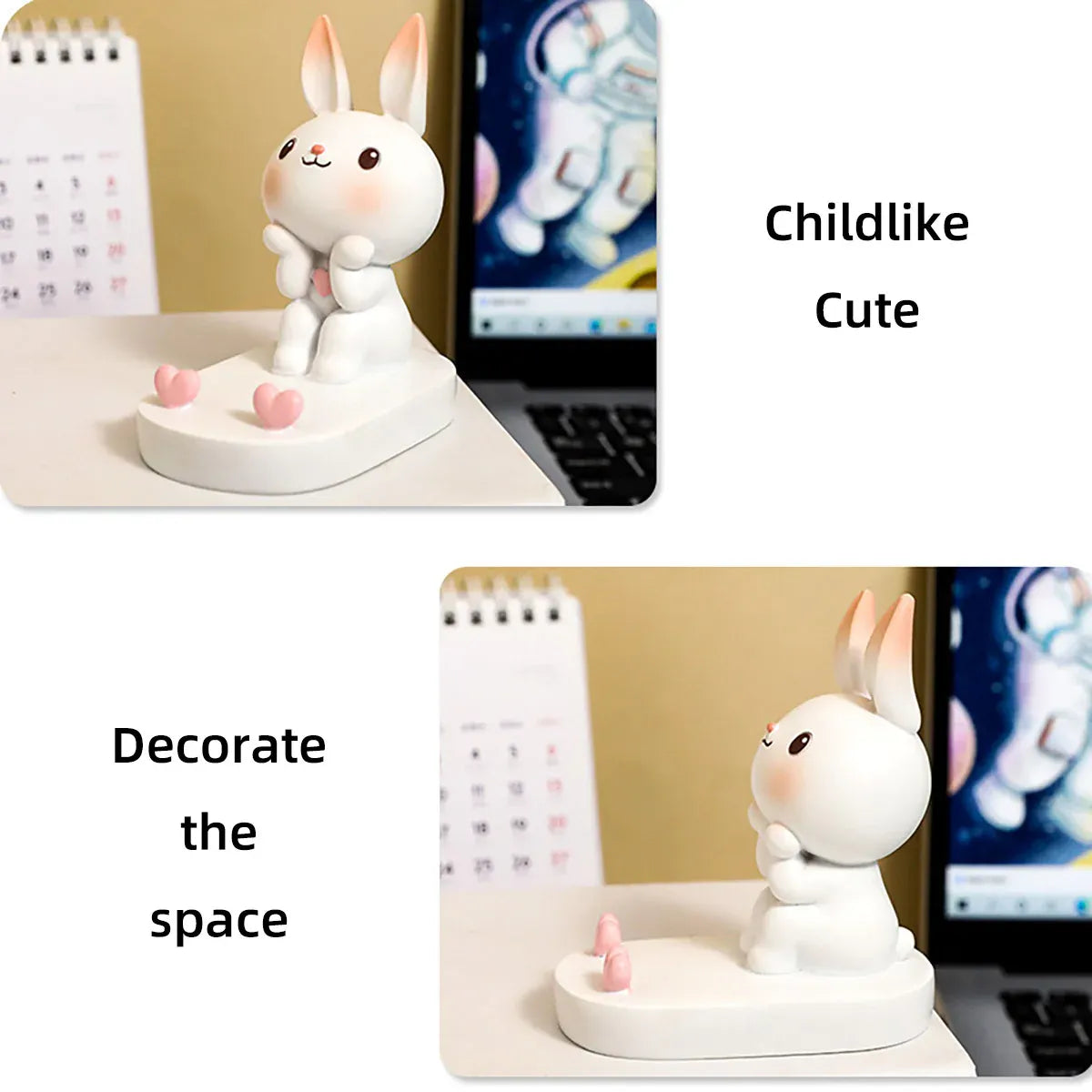 Cartoon Rabbit Phone Holder Desktop Stand Cute Mobile Phone Stand for Office - White
