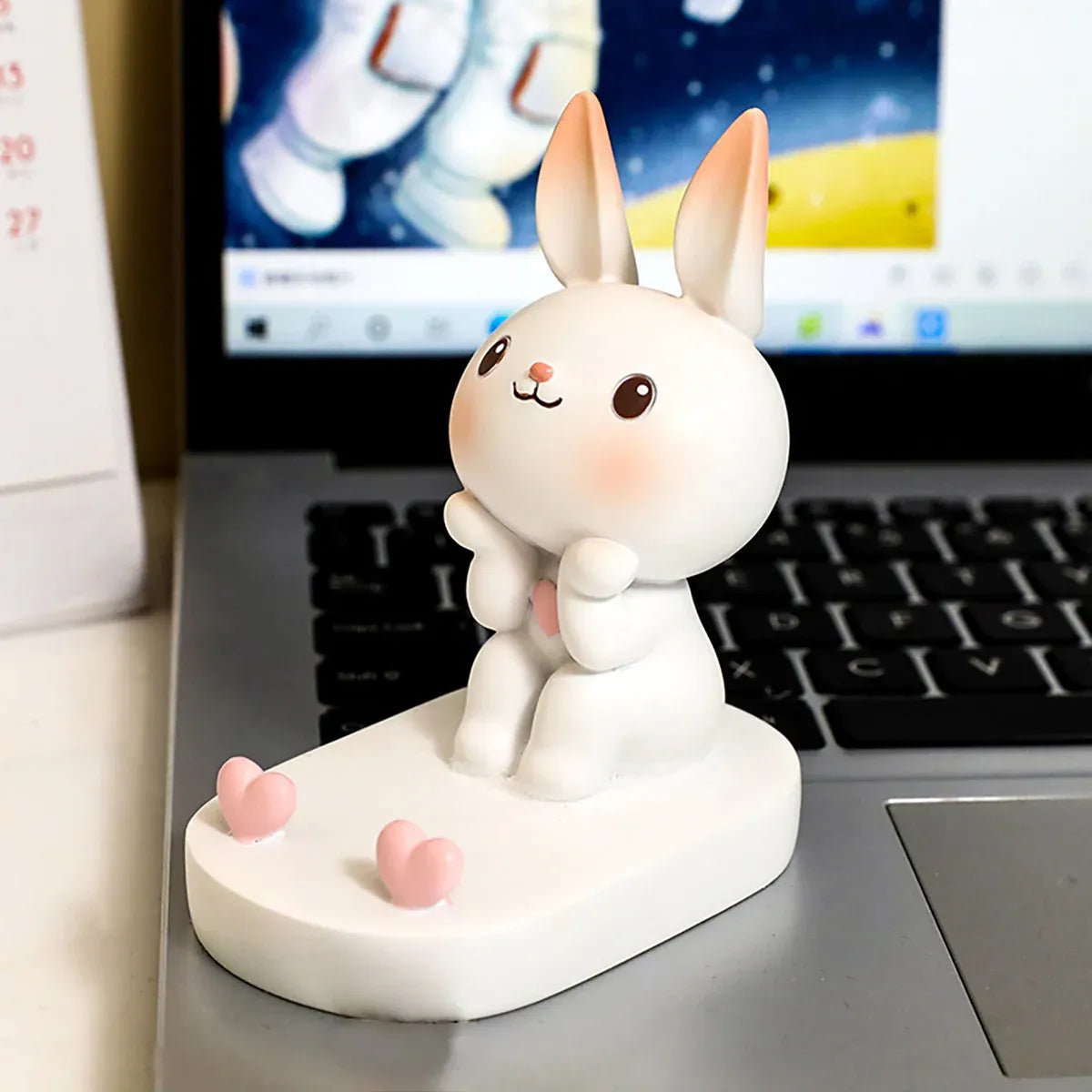 Cartoon Rabbit Phone Holder Desktop Stand Cute Mobile Phone Stand for Office - White