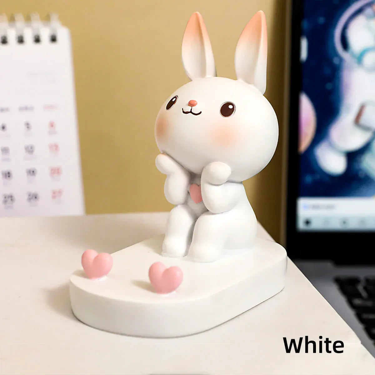 Cartoon Rabbit Phone Holder Desktop Stand Cute Mobile Phone Stand for Office - White