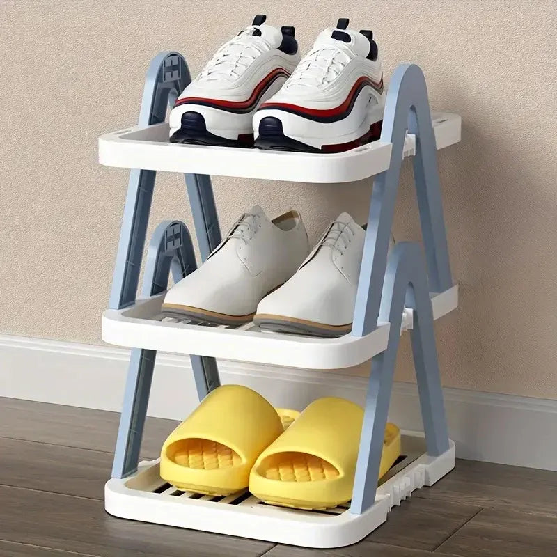 2/3 Tier Removable Shoe Rack Folding Storage Shelf Simple Space Saving Organizer - 2Tier-Blue