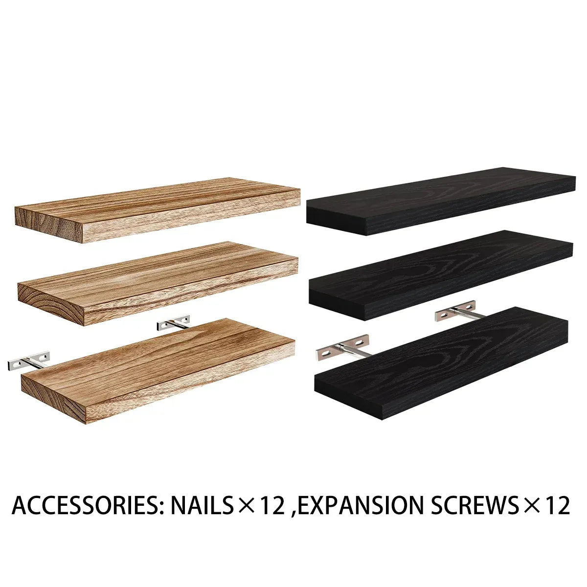 3 PCS Wooden Wall Shelf Single Board Wall Mounted Home Decor Living Room Bedroom - Brown