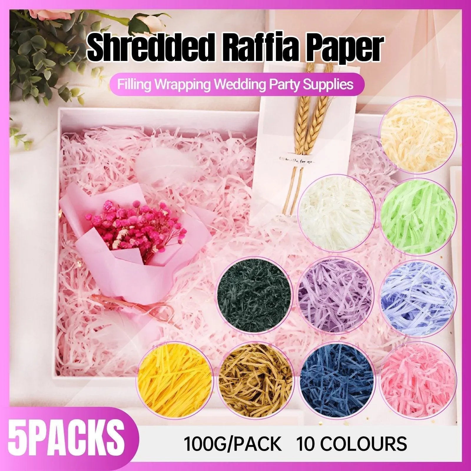 500g Colorful Raffia Paper Shreds Gift Box Filler Decorative Packaging - 5Packs-Beige
