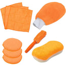 9PCS Car Cleaning Kit Microfiber Towel Wax Sponge Wheel Brush Gloves Set Use - Orange