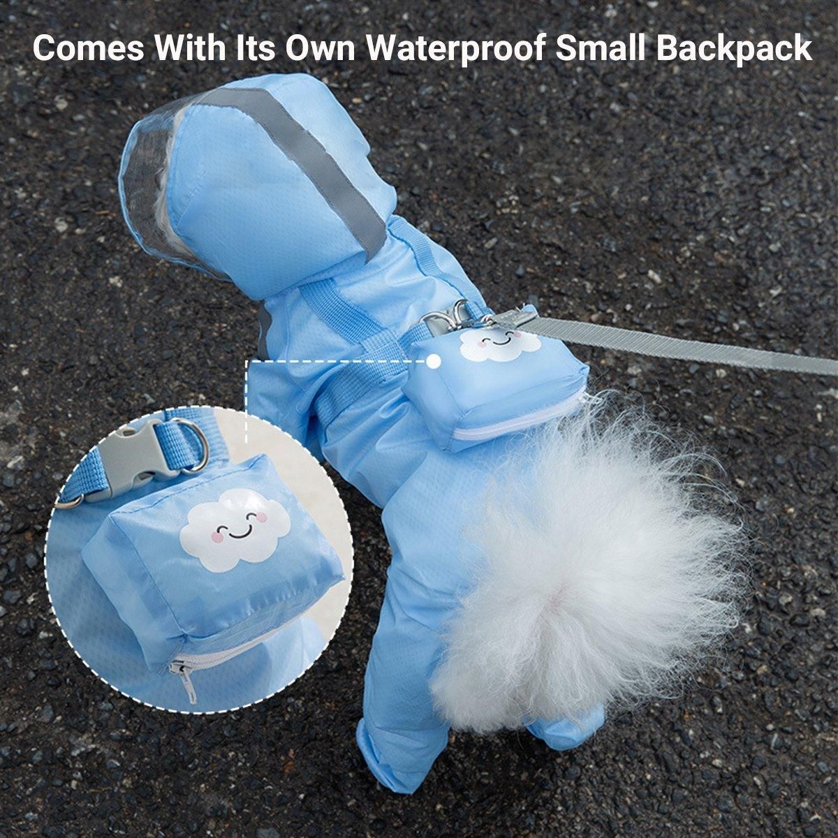 Waterproof Dog Raincoat with Feet Full Coverage Pet Rainy Clothes for Small Dogs - Blue - M