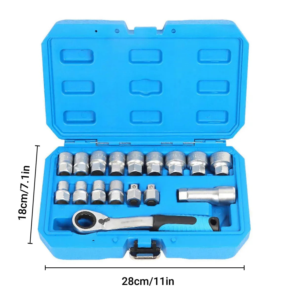 17PCS Pass Through Socket Set 10-24mm Ratchet Wrench Tool Kit CR-V