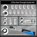 17PCS Pass Through Socket Set 10-24mm Ratchet Wrench Tool Kit CR-V