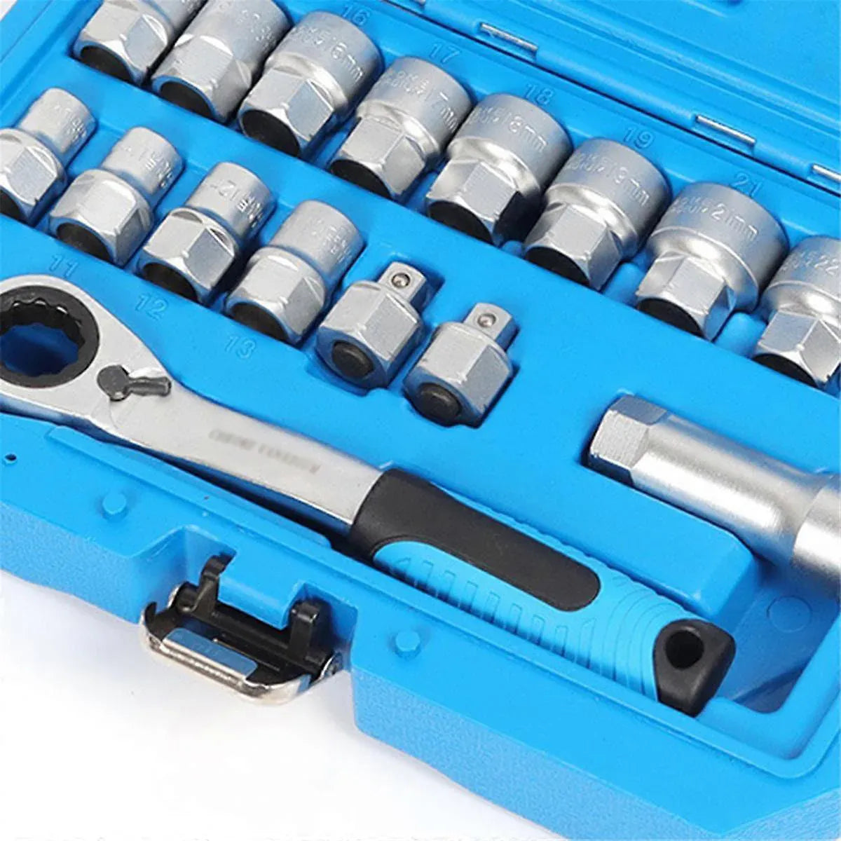 17PCS Pass Through Socket Set 10-24mm Ratchet Wrench Tool Kit CR-V