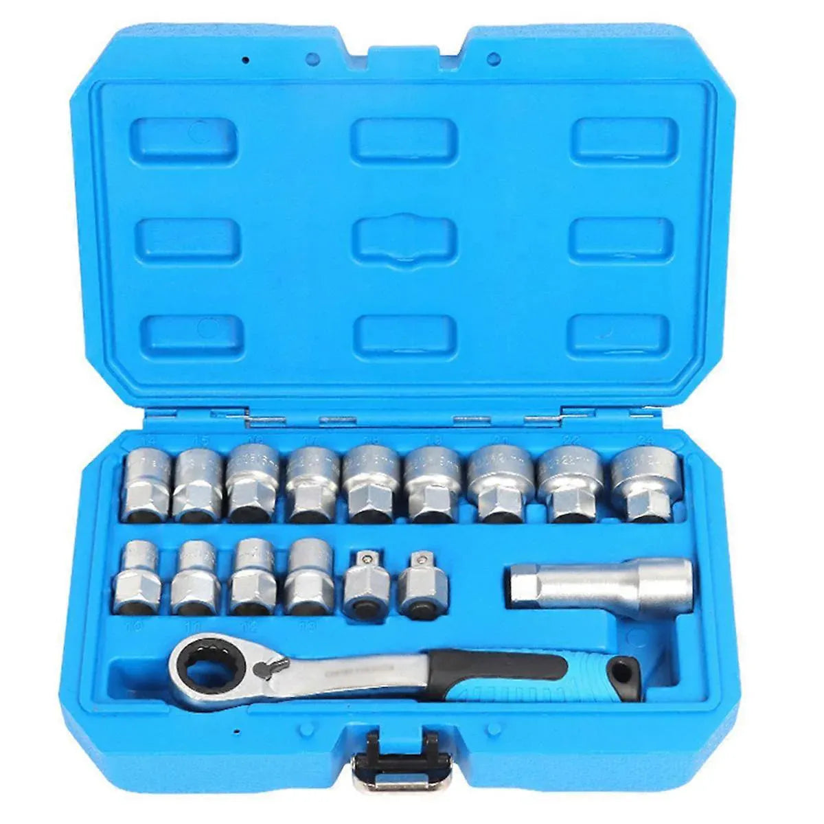 17PCS Pass Through Socket Set 10-24mm Ratchet Wrench Tool Kit CR-V