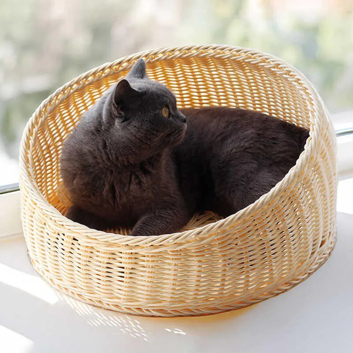 Rattan Cat Nest Four Seasons Open Cat House Summer Bed for Cats Pet Supplies - Coffee