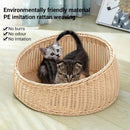 Rattan Cat Nest Four Seasons Open Cat House Summer Bed for Cats Pet Supplies - Coffee