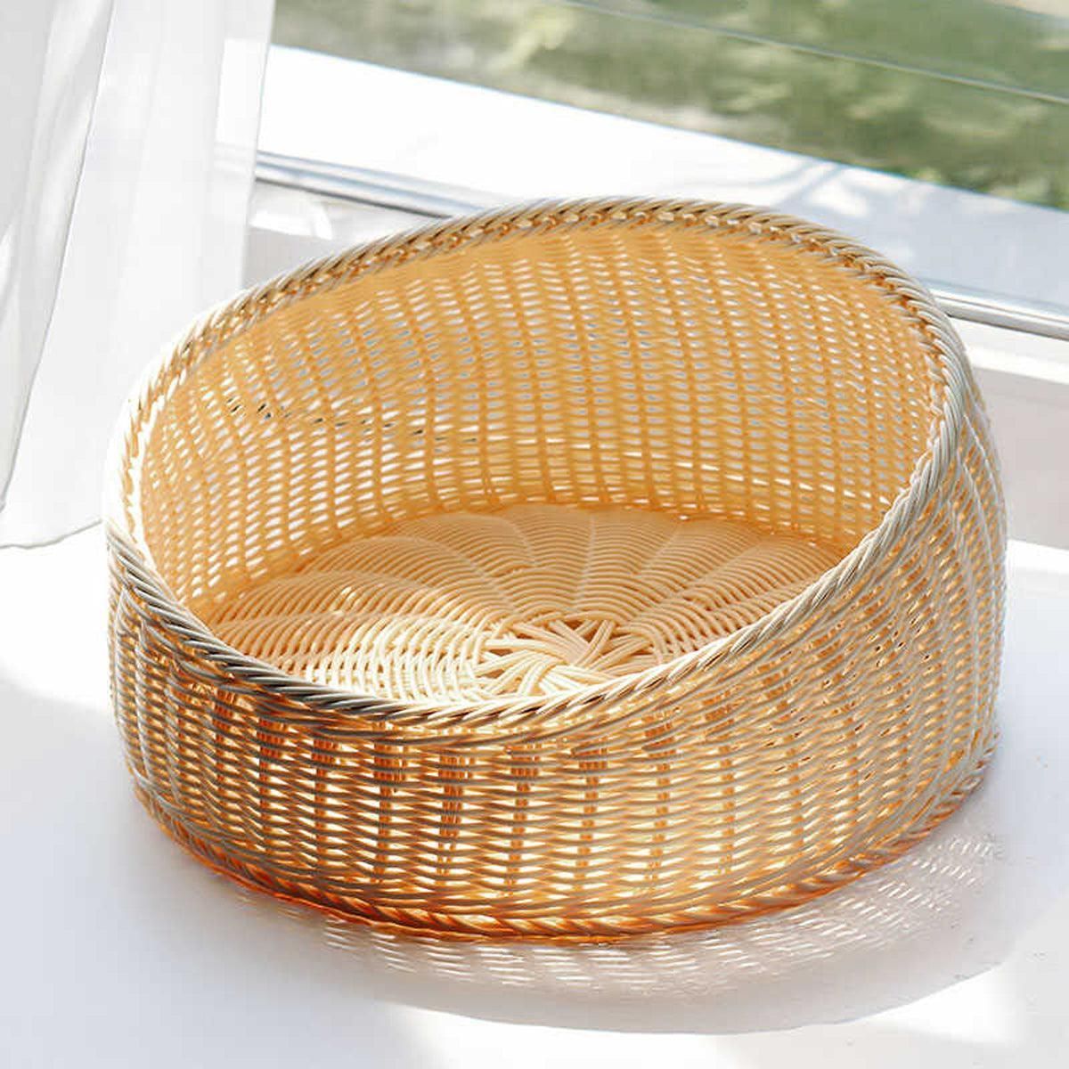 Rattan Cat Nest Four Seasons Open Cat House Summer Bed for Cats Pet Supplies - Green