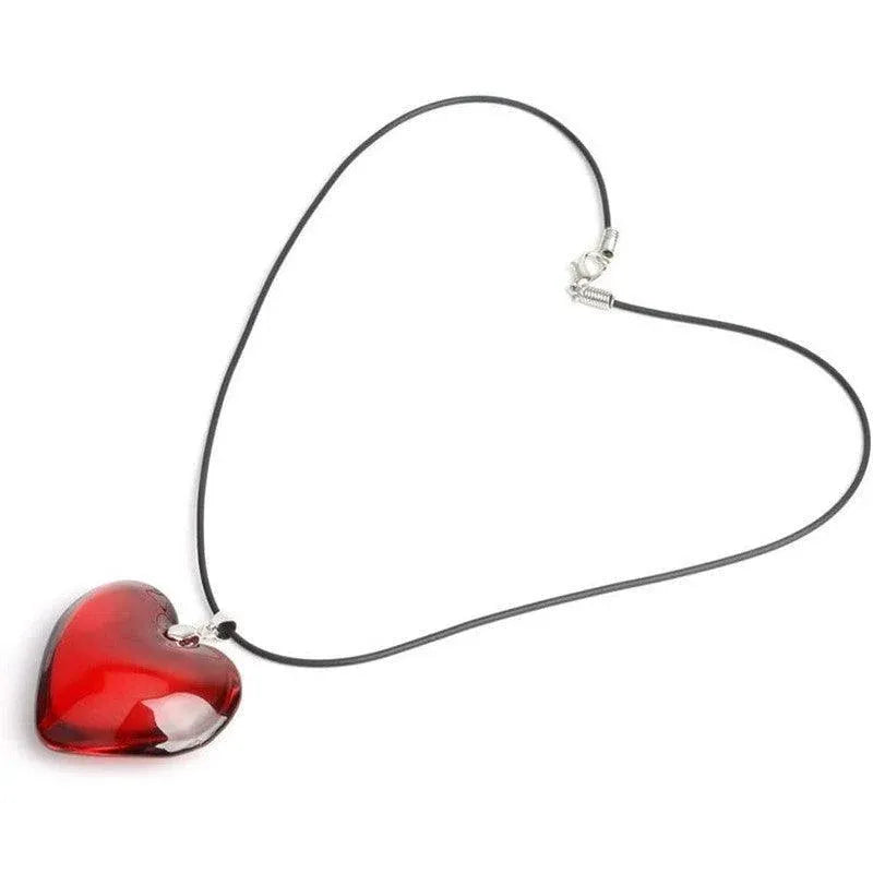 Red Heart Crystal Glass Pendant Necklace for Women 43mm