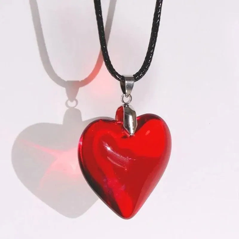 Red Heart Crystal Glass Pendant Necklace for Women 43mm
