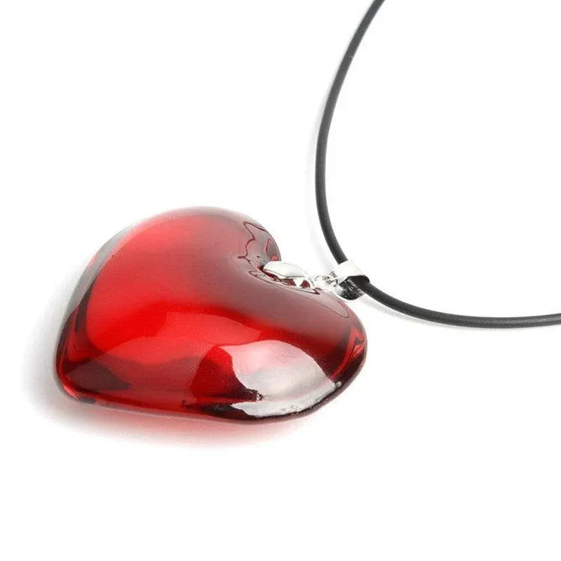 Red Heart Crystal Glass Pendant Necklace for Women 43mm