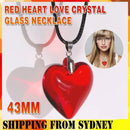 Red Heart Crystal Glass Pendant Necklace for Women 43mm