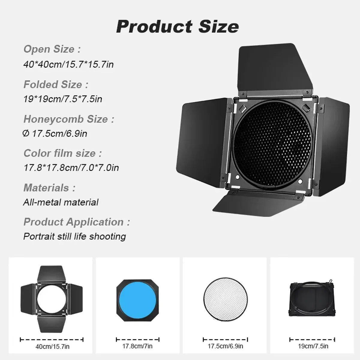 7 Inch 4-Leaf BarnDoor Kit Light Modifier for Flash Speedlight Camera Lighting