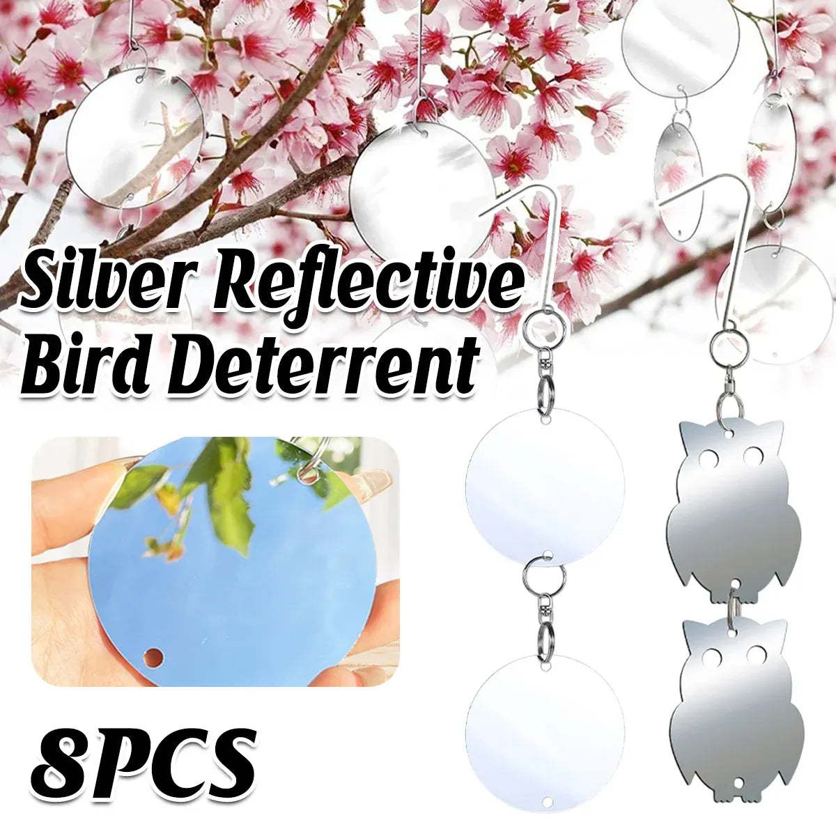 8 PCS Bird Repellent Reflector Mirror Outdoor Farm Hanging Bird Scare Device - Owl Hanging